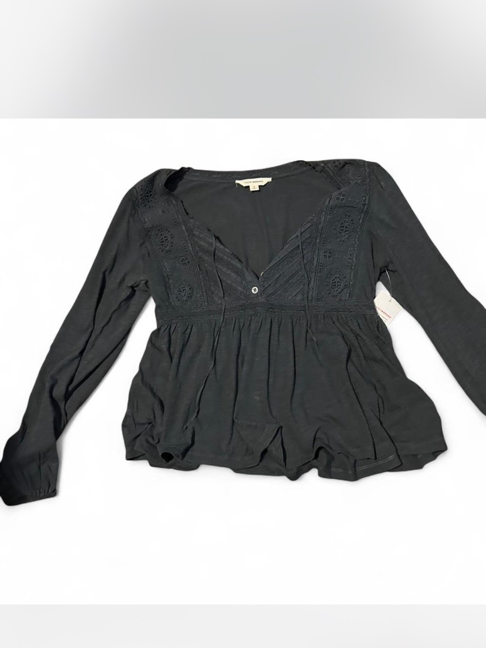 Lucky Brand Black Lace-Detail Peplum Blouse